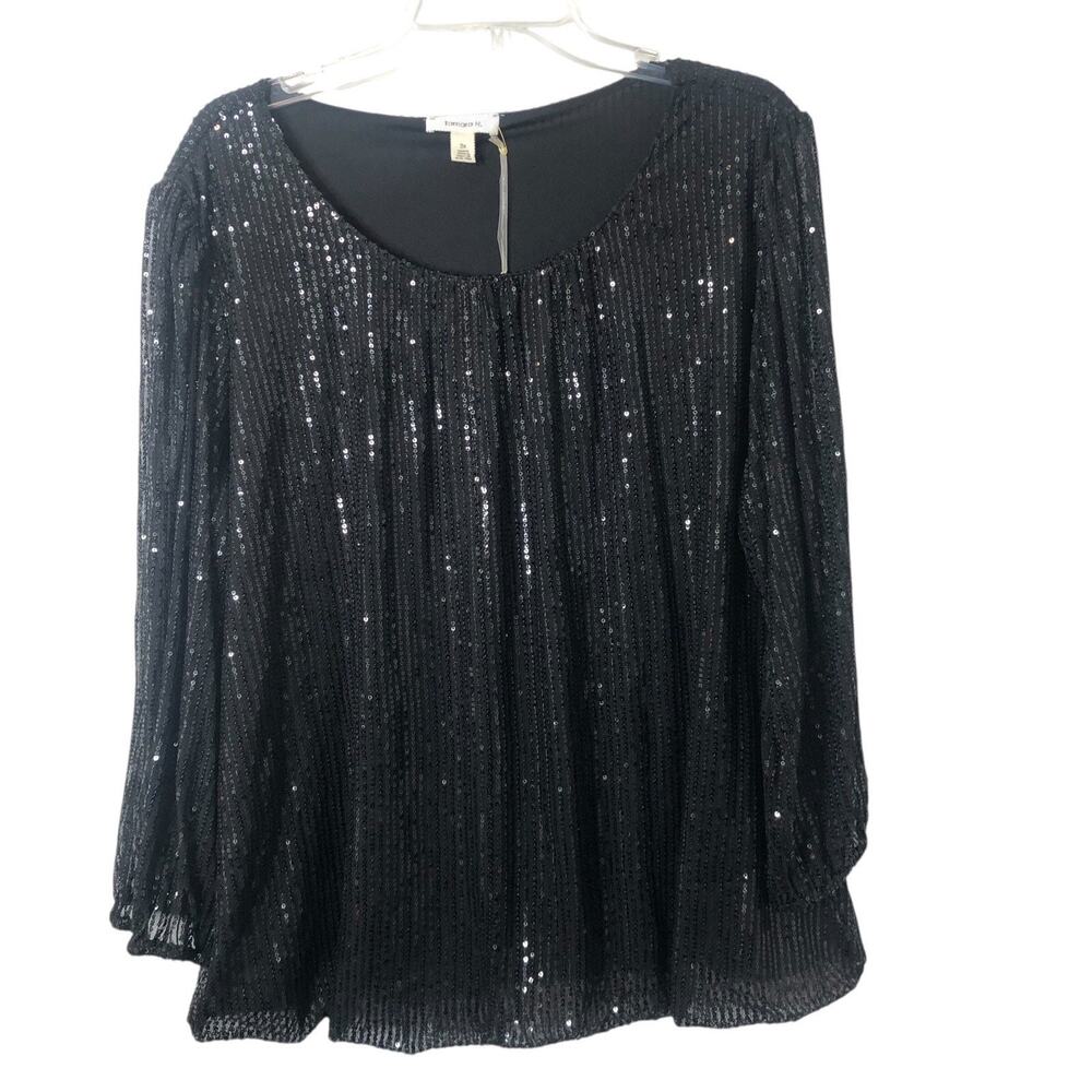 Tamara H. NWT Women's Black Long Sleeve Evening Glam Sequin Blouse Size 2X
